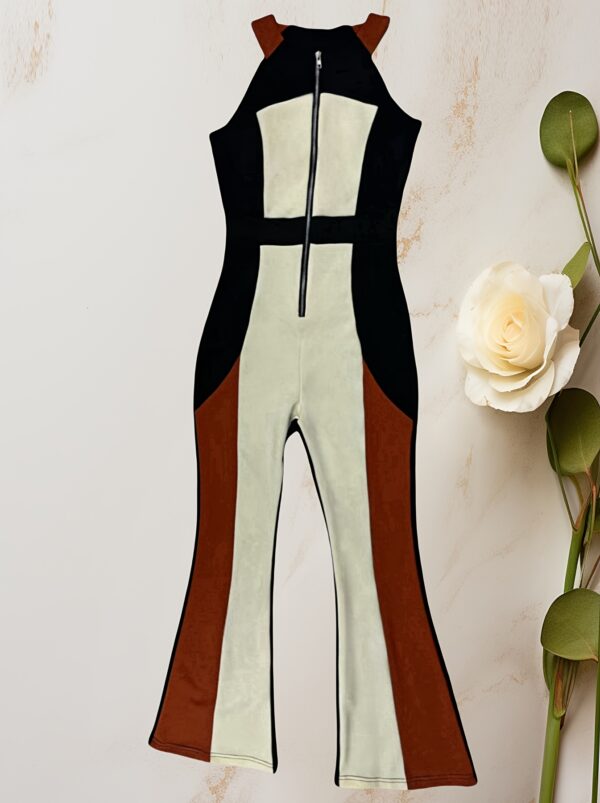 Thoughtful and Elegant Women's Multi-Color Stitched Shoulder Wide Leg Jumpsuit - Image 5