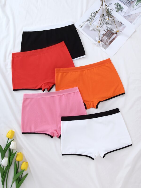 5pcs Women's Boxer Briefs - Quick-Dry, Breathable, Anti-Slip Underwear with Stretchy Waistband in Mixed Colors (Orange, Pink, Black, White) - Comfortable & Stylish for Casual Attire, Autumn Winter Underwear | Minimalist Design | Elastane Blend - Image 5