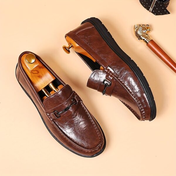 Men'S Elegant Brown Loafers - Casual Slip-On Shoes with Metal Buckle, Perfect for Weddings, Parties, and Business Casual Attire, All-Season Comfort, Rubber Sole, Faux Upper, Formal Footwear | Elegant Loafers | Stylish Loafers - Image 4