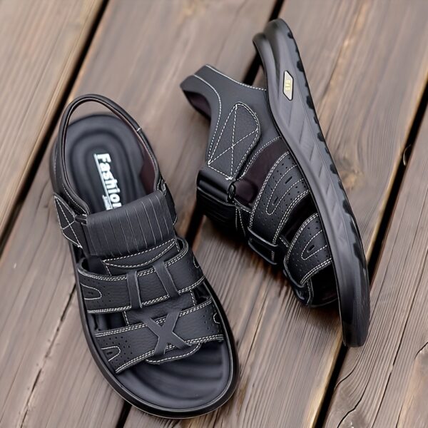 summer 2025 Men's lightweight Genuine Leather sports sandals with adjustable buckle straps, featuring exquisite Genuine Leather uppers and anti-slip durable soles. Available in 3 colors for all-day comfort and breathability, suitable for daily wear and outdoor commuting. Offers a full range of sizes (9 options) to fit various foot types, including water-friendly designs at an excellent value - Image 2