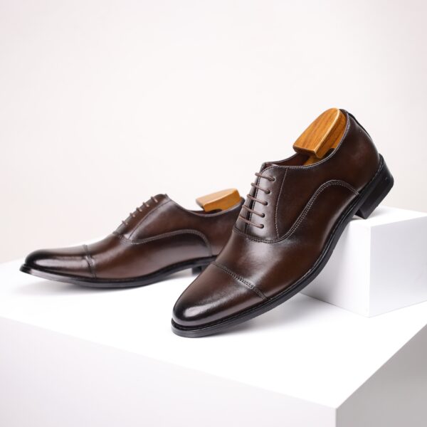 JASONSTAR Men'S Genuine Leather Dress Shoes - Business Casual, Lace-Up, Round Toe, Three-Prong, Height-Increasing, All-Season, Solid Color, Rubber Sole, Microfiber Insole, England Style - Image 7
