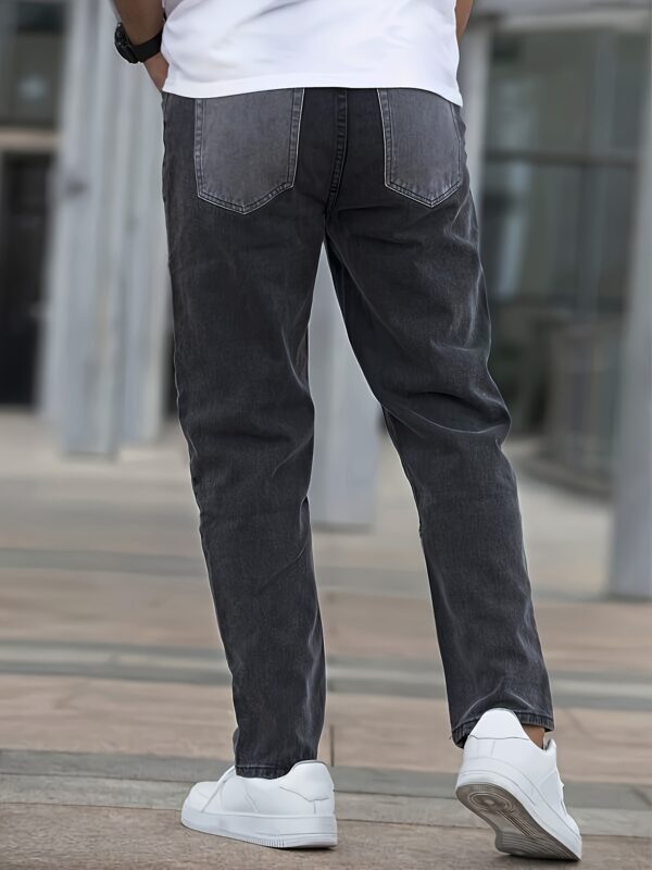 YasuyuAn Slim Fit Color Block Jeans for Men - Non-Stretch Denim, Casual & Slimming Effect, Washed Gray with Green to Black Transition, Perfect for Weekend Casual Wear - Image 3