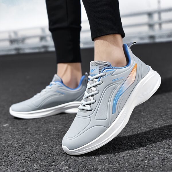 [1pair Water-Resistant Men'S Sneakers] Men'S Fashion Sneakers, Water-Resistant Synthetic Low-Top Running Shoes, Lace-Up Casual Sports Footwear, with Fabric Insole and MD Sole, for Daily Wear - Image 11