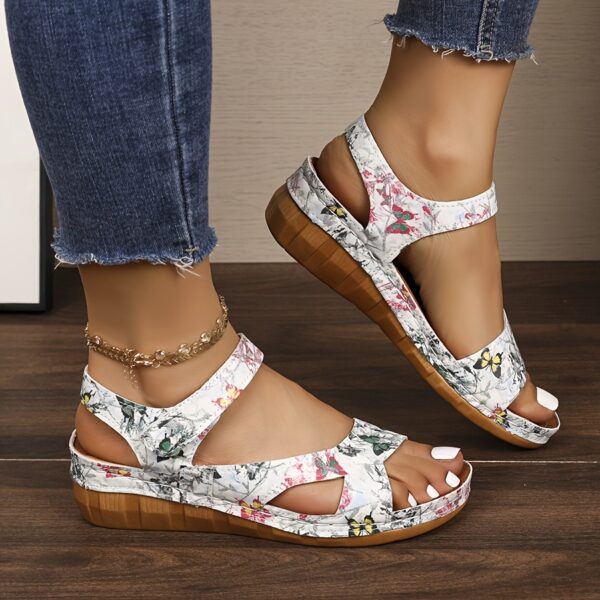 Women's White Casual Summer Sandals - Open-Toe Comfortable Beach Shoes with Adjustable Hook-and-Loop Strap, Thick Cushioned Wedge Heel & PU Cover for Casual Outings, Shopping, or Seaside Strolls, Strappy Sandals, Open Toe Design, Durable Footwear - Image 6