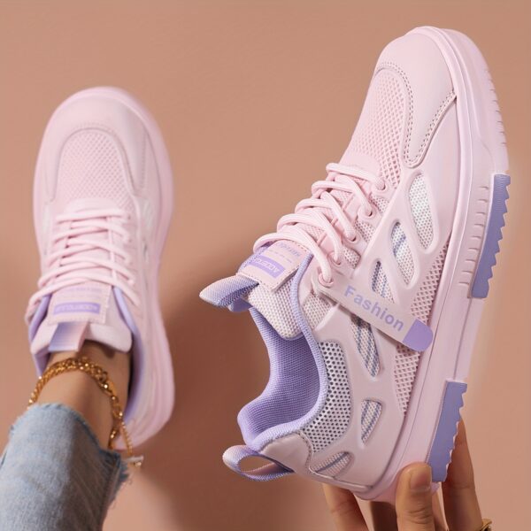 Women's Fashion Sneakers | Lightweight, Breathable Mesh & | All-Season Comfort | Stability Support | Trendy Low-Top Lace-Up Skate Shoes with EVA Sole | Multi-Color Pastel Design, Outdoor Activities Shoes | Laceup Sneakers | Breathable Mesh Sneakers - Image 5