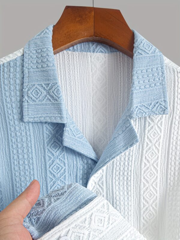 Men'S Casual Summer Short Sleeve Button-Up Shirt - Light Blue & White Striped Design, Collar, Lightweight & Breathable Fabric, Perfect for Casual Attire, Short Sleeve Blouses - Image 10