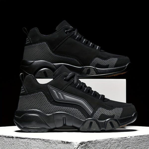 Men's Casual Sporty Sneakers - High Quality PU Upper, Non-Slip Rubber Sole with Cushioned Comfort & Inner Arch Support, Low-Top Lace-Up Design for All-Day Wear (Black/White) - Spring/Fall/Winter Seasonal Versatility, Comfortable Walking Shoes | Modern Sneakers | Sturdy Sole Footwear - Image 9