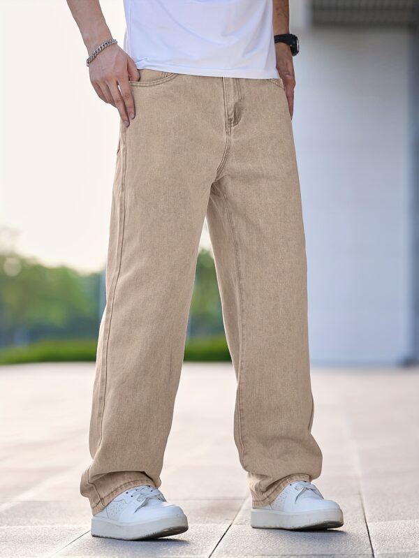 Men'S Casual Straight Leg Jeans, Loose Fit Denim Pants, 87% Cotton 7% Polyester 6% Viscose, All-Season Solid Color Washed Fabric, 290gsm Heavyweight - Gengyuanxuan #TB9005