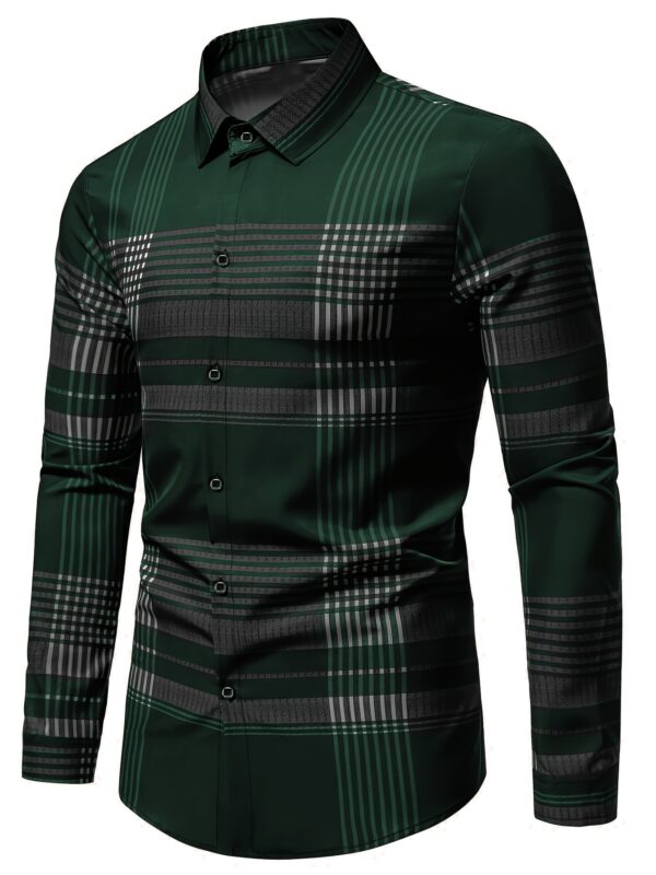Men's Plaid Print Long Sleeve Shirt, Detailed Floral Design, Versatile Business Casual Outing Streetwear Shirt, Perfect Gift for Husband - Image 9