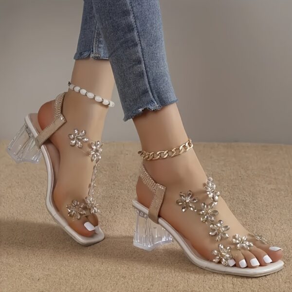Honey Girl Summer High Heel Sandals - Open Toe, Block Heel, Slip-On Design, Floral Cutout Pattern, No Printing, Artificial Materials - Image 11