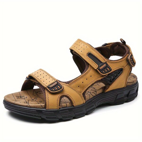 Men's Genuine Leather Summer Sandals with Closure, Thick Sole, Open Toe, High Quality, Lightweight & Breathable for Beach, Hiking, and Casual Wear, Casual Outdoor Shoes | Patterned Leather Sandals | Rubber Sole Sandals - Image 5