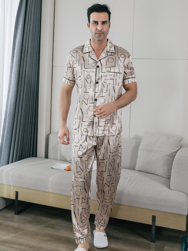 Men'S Summer Sleepwear Set with Short Sleeves, Shorts, And Long Pants, Featuring a Thin Fabric And Letter Print Design, Includes a Cardigan. - Image 3