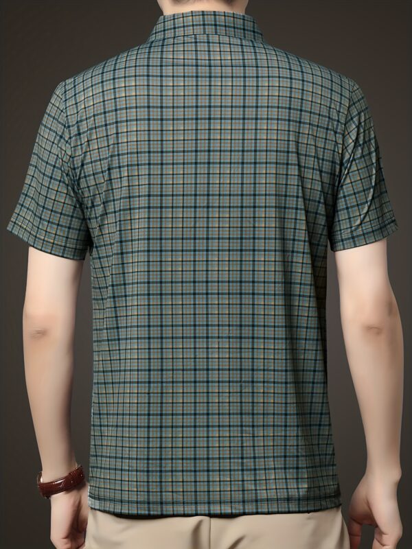 Men's Summer Casual Shirt - Dual-Sided Digital Plaid Print, Stretch Fabric & Golden Zipper Accents, Breathable Short Sleeve H-Fit for Outdoor Activities - Image 4