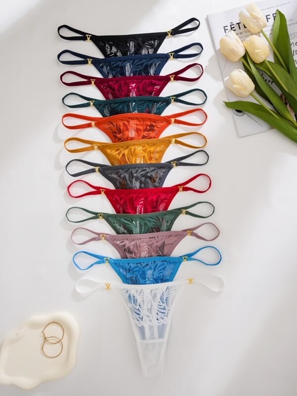 12pcs Women's French Ultra-Thin Sheer Thong Underwear - Breathable Soft Fabric, Elegant Solid Color Assortment with Adjustable Bow Detail, Comfortable for Casual Attire & Clothing - Image 6
