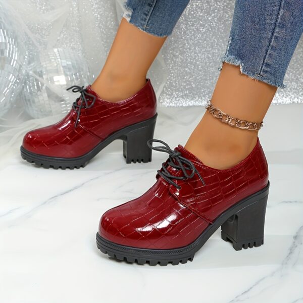 Women'S Fashion Lace-Up Pumps, Solid Color, Plain Toe, High Heel, Stone Pattern, Block Heel, with Polyurethane Upper, Fabric Lining, PVC Sole, Fabric Insole, for All-Season Versatile Shoes, from Huizhou North America & European Special - Image 5