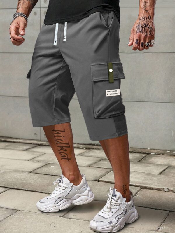 1pc Men's Fashionable and Casual Utility Capri Pants for Summer with Drawstring at the Waist, Large Pockets and Three-quarter pants - Image 9