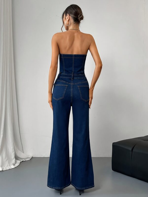 Women's Vintage Jeans - Elegant One-Piece Outfit, Stretchy Non-See-Through Pants for Parties, Everyday & Formal Events - All-Season Sexy Jumpsuit - Image 4