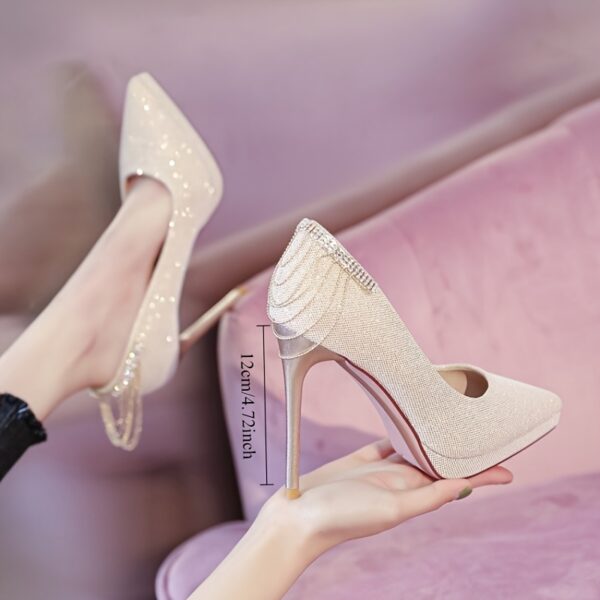 Women's Elegant White/Starry - Pointed Toe Stiletto High Heels, Slip-On Closure, Cushioned PU Insole & Non-Slip Rubber Sole - Formal & Everyday Women's Shoes for Parties, Weddings, Office - All-Season Chic Heels, Stiletto Heels, Party Footwear, Sparkling Embellishment, Premium Finish, Fashion Footwear, Professional Women - Image 6