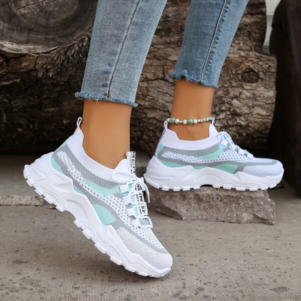 Women's Colorblock Knitted Sneakers, Stylish Breathable Low Top Running Trainers, Comfy Outdoor Sports Shoes plus size - Image 10