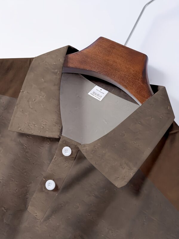 Men'S Casual Summer Short Sleeve Polo Shirt with Brown Shoulder Patchwork & Cross Print - Lightweight Breathable Fabric, Regular Fit, Button-Up Collar for Casual Attire, Stylish Casualwear, Sleek Buttoned Cuffs - Image 3