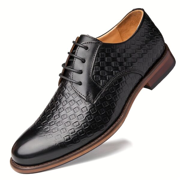 LUOQIRUI Men'S Genuine Leather Derby Shoes - Hand-Carved Wingtip Design, Black Lace-Up Dress Shoes for Business & Casual Wear, All-Season Comfort with Rubber Sole