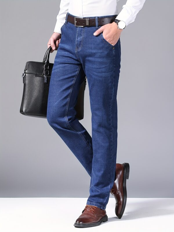 Spring and Autumn Men's Elastic Slim Fit Straight Jeans, Tall Casual Trendy Versatile Business Pants - Image 5