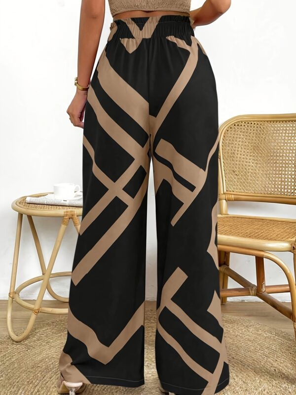 Women's Elegant Casual Geometric Print Wide-Leg Pants with Adjustable Tie Waist - Loose Fit Non-Stretch Machine Washable Trousers for Spring/Summer, Brown & Black Abstract Pattern, Summer Trousers, No Stretch Fabric - Image 5