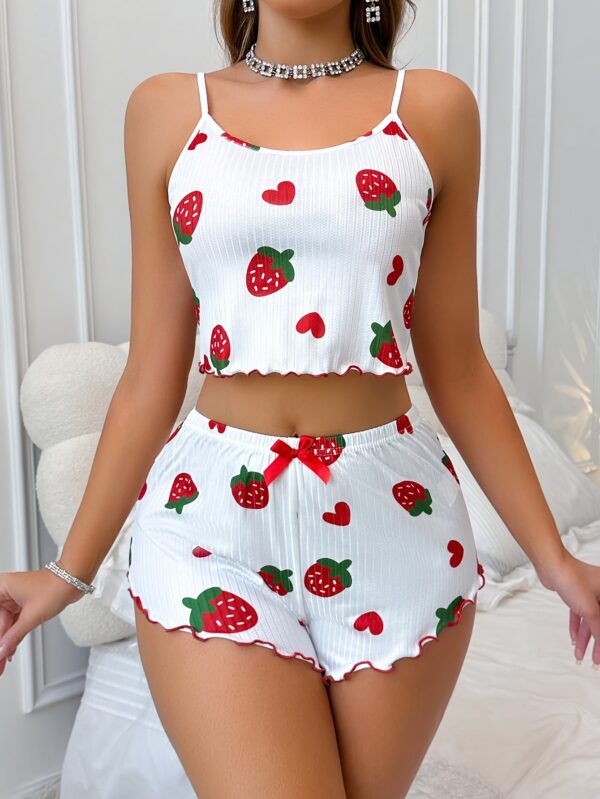 Strawberry Print Suspenders And Shorts Pajamas Set for Women Suitable for Summer - Image 32