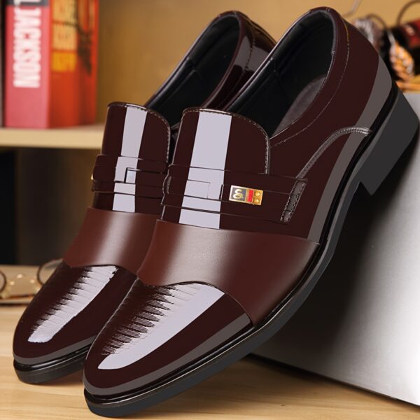 Men's Business Casual Slip-On Dress Shoes - Black & Brown, Pointed Toe, Double Monk Strap, Crocodile Texture Sole, Rubber Sole for Weddings, Office & Casual Attire, Wedding Footwear, Sophisticated Shoe Design