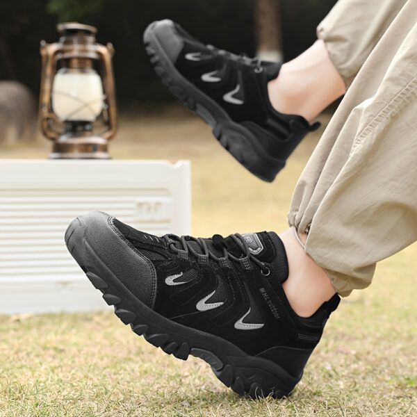 Men's Outdoor Hiking & Running Shoes - Breathable Low-Top Trekking Shoes with Non-Slip PVC Sole, All-Season Lightweight Design for Trail Running, Camping & Urban Adventures - Black, Hiking Gear, Adventure Footwear, Sporty Style, Durable Construction, Versatile Footwear, Fitness Lovers - Image 4