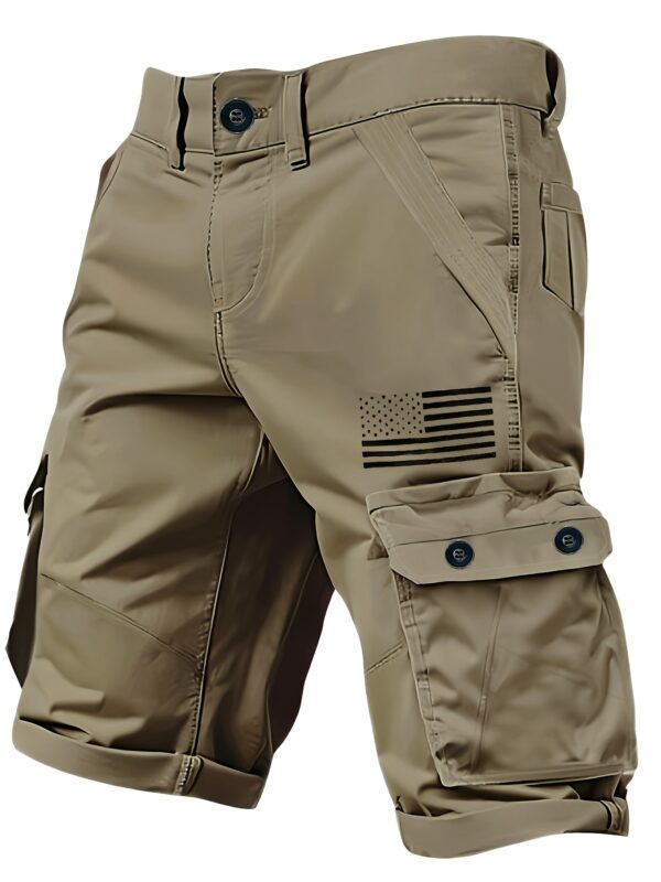 Men'S Khaki Cargo Shorts with Multiple Pockets - Stylish Utility Shorts for Casual Streetwear, Non-Stretch Fabric, Regular Fit, Zipper and Button Closure, Casual Wear Shorts | Functional Fashion | Glossy Finis