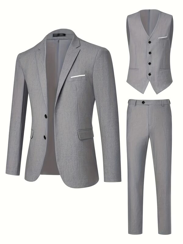 Spring/Summer Slim Fit Men's Flat Lapel Suit 3pcs Set, Suitable for Wedding Formal Meetings Work Casual Vacation Gift - Image 4