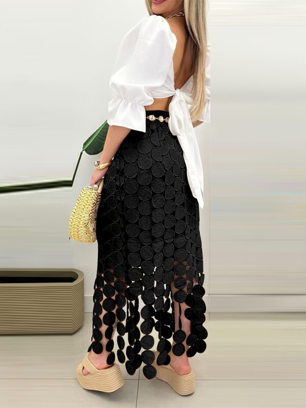 Women's Elegant White Tassel Skirt - Polyester, Mermaid Silhouette, High-Waisted, Bodycon Midi for Spring/Summer, Summer Skirt | Tassel Detailing | No Stretch Fabric - Image 9