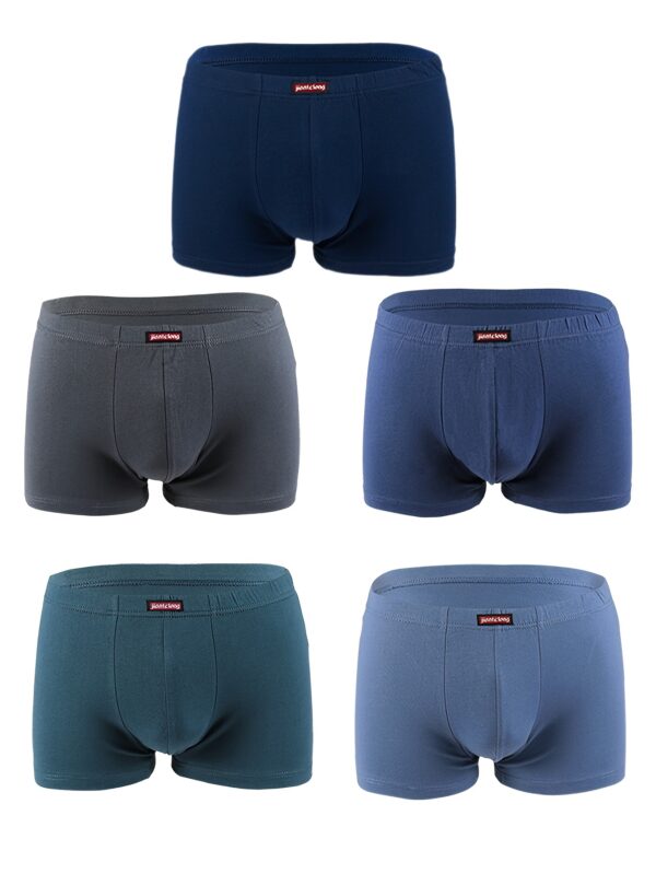 5pcs Men's Cotton Boxer Briefs - Breathable, Sweat Absorbent Solid Color Underwear - Image 2