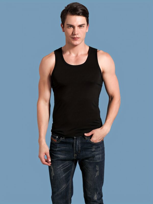 5pcs Men's White Sleeveless Tank Tops - Slim Fit Narrow Shoulder Design, Breathable Fabric for Gym, Workouts & Casual Wear, Round Neck Solid Color Athletic Shirts, Gym Shirt, Everyday Comfort, Sleek Fit, Smooth Texture, Fitness Apparel, Minimalist Style, Lightweight Material, Fitted Top, Fitness Enthusiasts - Image 7