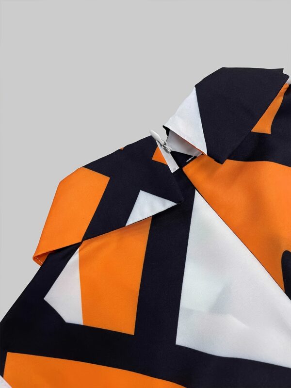 Women'S Elegant Orange & Black Geometric Print Jumpsuit with Belt - Stylish Wide-Leg Pants, High Neck, Long Sleeve, Perfect for Parties & Formal Events, Formal Attire|Geometric Print Jumpsuit|Polyester Fabric - Image 8