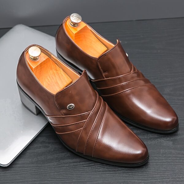 Men'S Formal Dress Shoes, Solid Color Low Top Pointed Toe, All-Season Slip-On Outdoor Footwear, Upper & Lining, Rubber Sole, Wedding Banquet Party Shoes