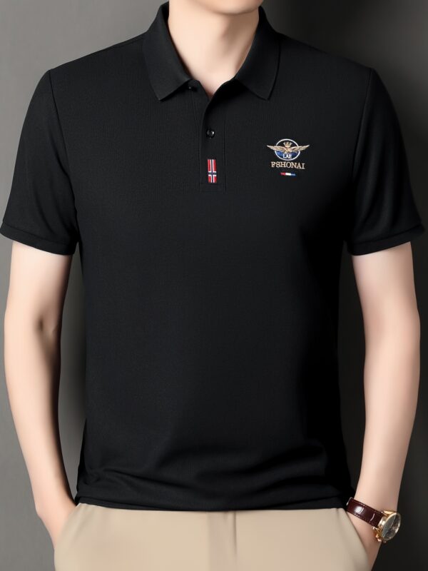 Men'S Casual Summer Short Sleeve Polo Shirt with Embroidered "LAE FSHONAI" Logo, Red & White Striped Patch, Lightweight & Breathable for Everyday Wear, Casual Attire|Embroidered Logo Shirt|Slight Stretch Fabric - Image 8