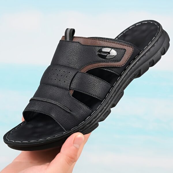 COMFIDAILY Men's Slip-On Sandals - Quick-Dry Non-Slip Beach Shoes, Lightweight Indoor/Outdoor Slippers with Cushioned PU Sole - Beige/White Accents for Pool, Bathroom, Travel - All-Season Slip-Ons for Men, Sleek Strap Design, Durable Footbed Support - Image 5