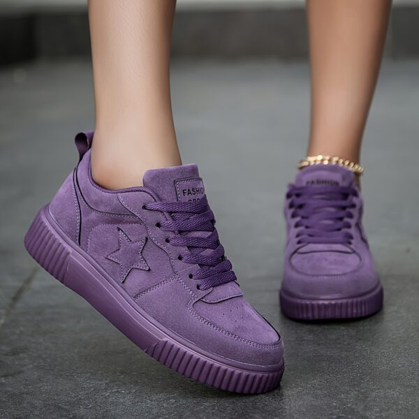 Women's Fashion Purple Spliced Casual Sneakers - Lightweight, Comfortable Lace-Up Platform Shoes for Casual Attire - Image 4