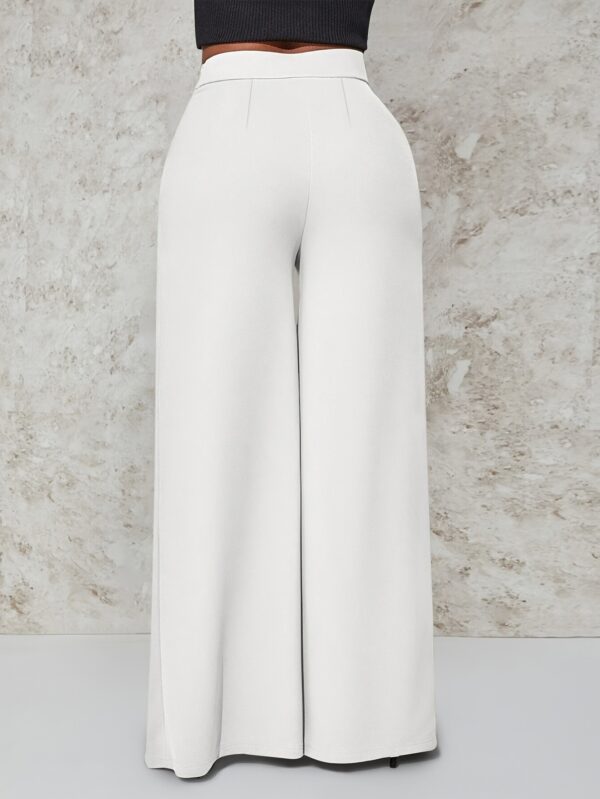 Women's High-Waist Wide Leg Pants | Elegant Black Polyester Blend | Double Side Slit with Metallic Button Detail | Loose Fit, Machine Washable | Ideal for Casual Outings | Spring/Autumn Collection, Spring Autumn Pants | Chic Slit Pants | Front Slit Pants - Image 24