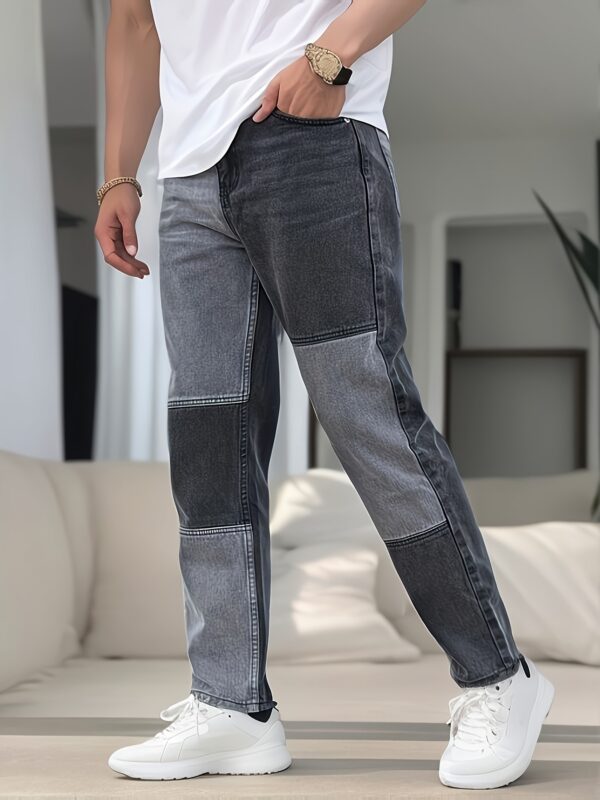 YasuyuAn Slim Fit Color Block Jeans for Men - Non-Stretch Denim, Casual & Slimming Effect, Washed Gray with Green to Black Transition, Perfect for Weekend Casual Wear