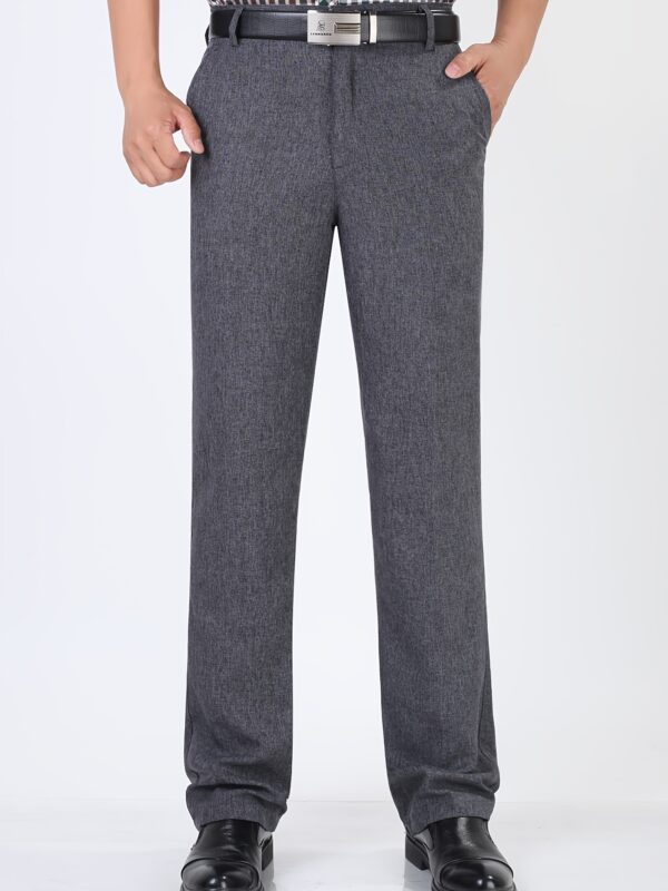 Men's Lightweight Ice Silky Straight-Leg Casual Pants - Black, High Waist, Loose Fit, Summer Thin Fabric, Zipper Closure, Pockets, Perfect for Business or Leisure Wear, Versatile Dress Pants | Straightleg Pants | Polished Finish - Image 4