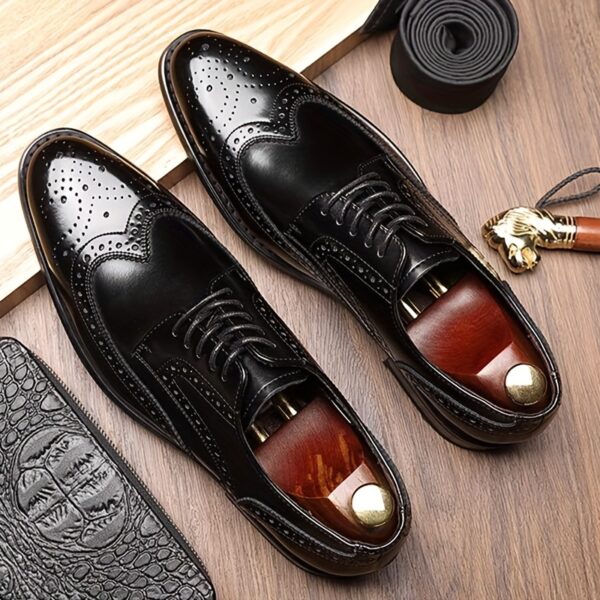 Men's Split Cow Leather Upper Wingtip Brogue Toe Oxford Shoes, Comfy Non Slip Casual Durable Formal Shoes, Men's Footwear - Image 9