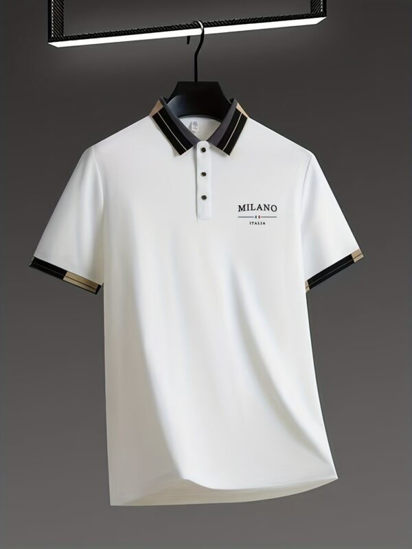 Men'S Lightweight Soft Polo Shirt with "MILANO ITALIA" Letter Print - Breathable Summer Casual & Business Wear, Regular Fit, Button-Up Collar, Perfect for Vacation & Everyday Use, Vacation Clothing, Stylish Contrast Design, Soft Fabric Shirt - Image 9