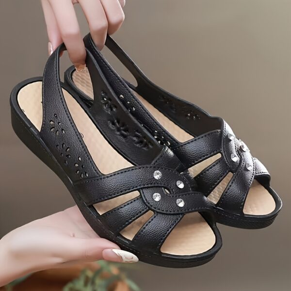 Women's Chic Summer Wedge Sandals Comfortable Breathable Solid Color Minimalist Hollow Out Soft Sole Fashion Casual Mom Slippers, Black 2025 Travel Portable - Image 23