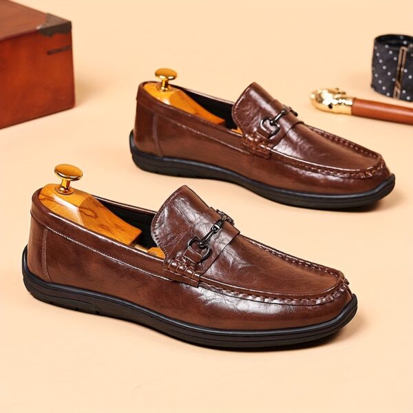 Men'S Elegant Brown Loafers - Casual Slip-On Shoes with Metal Buckle, Perfect for Weddings, Parties, and Business Casual Attire, All-Season Comfort, Rubber Sole, Faux Upper, Formal Footwear | Elegant Loafers | Stylish Loafers - Image 6