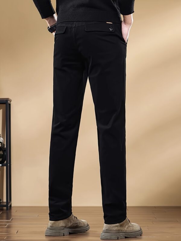 Men'S Slim-Fit Cotton Casual Pants - Classic Straight-Leg Design, Thick Stretch, Solid Black, Business Casual Trousers for All Seasons, Comfortable and Stylish, Allseason Trousers | Straight Leg Pants | Cotton Pants - Image 5