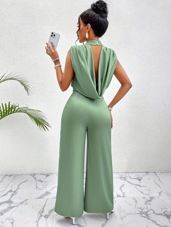 Women's Elegant High-Waisted Sleeveless Wide-Leg Jumpsuit - Beige Stand Collar Non-Stretch Machine Washable All-Season Versatile Outfit for Casual & Formal Events (NS702), Event Clothing | Sophisticated Style | Sophisticated Cut, Ladies Rompers And Jumpsuits - Image 5