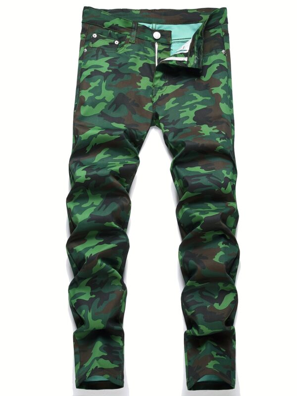 Men's Casual Camouflage Pattern Cotton Blend Pants, Street Style Medium Stretch Trousers, Barrel Jeans - Image 5